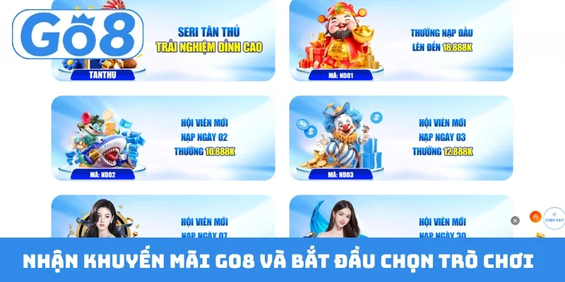 Nhận khuyến mãi GO8 và bắt đầu chọn trò chơi yêu thích